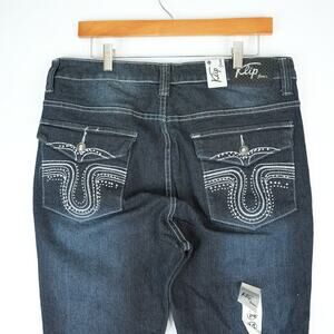 Klip Jeans Womens 14 (35x31) Dark Wash High Rise Stretch‎ Denim Flap Pockets